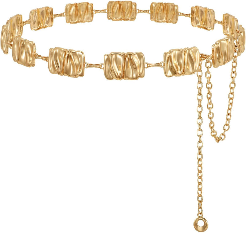 Trendy Metal Waist Chain Belt for Women, Adjustable Body Link Chain Belt, Chic Fashion Accessory for Jeans, Dresses, Casual, Party Outfits, 105CM, Gold