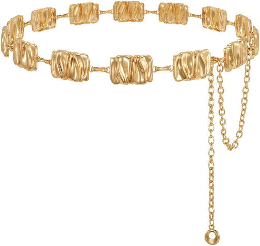 Trendy Metal Waist Chain Belt for Women, Adjustable Body Link Chain Belt, Chic Fashion Accessory for Jeans, Dresses, Casual, Party Outfits, 105CM, Gold