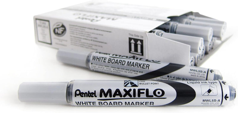 Pentel Maxiflo Whiteboard Marker, Fine bullet point, Red ink, (Pack of 12)