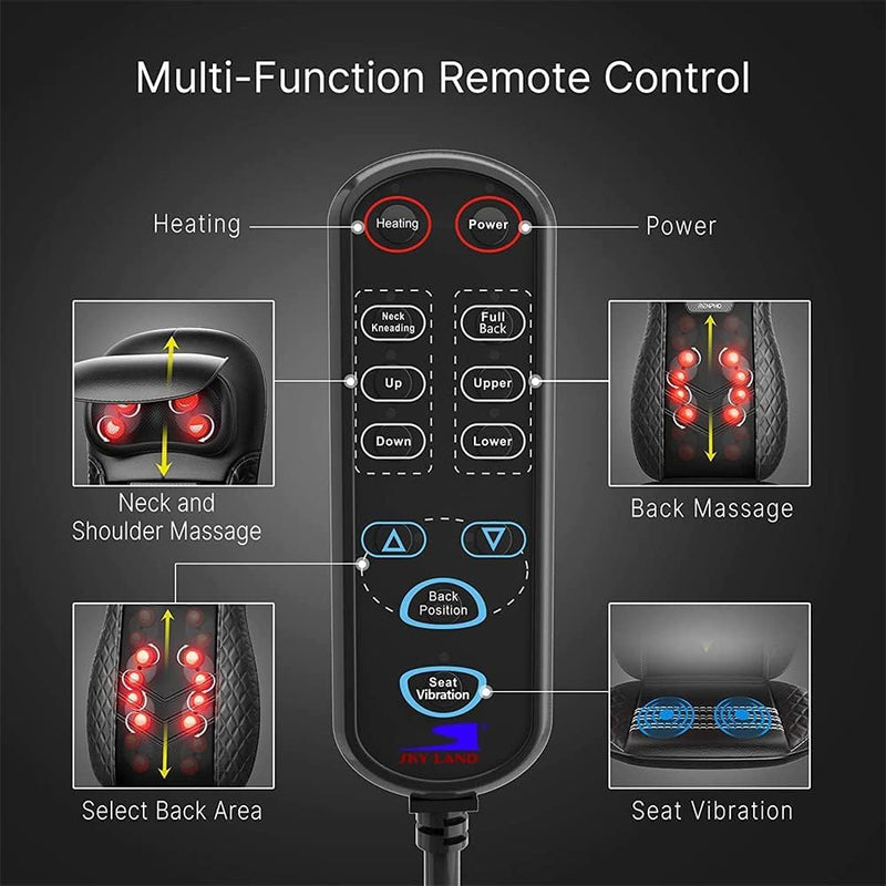 Neck & Back Massager with Heat, Shiatsu & Rolling Massage Chair Pad with Adjustable Neck Pillow, Vibration Seat & Spot Massage for Pain Relief & Relaxation Home & Office EM-5227
