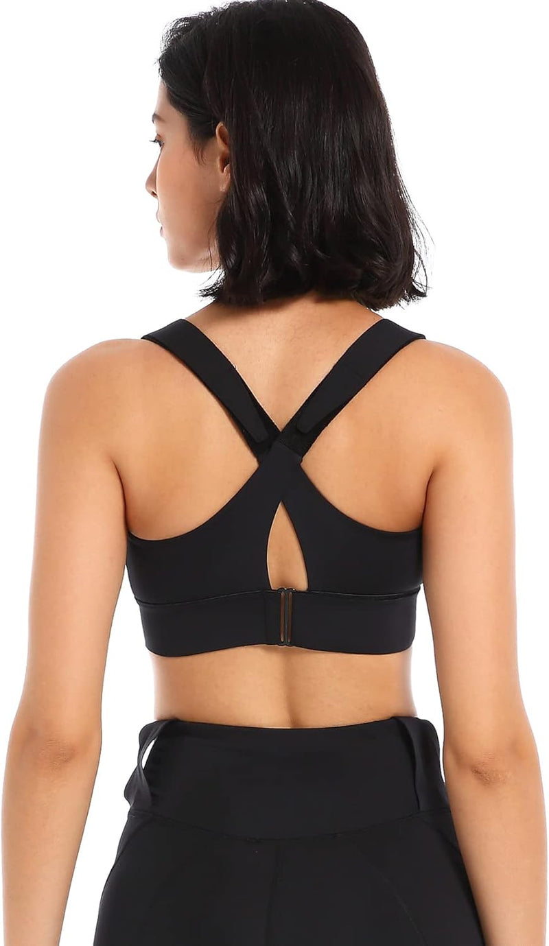 Sports Bra for Women High Impact Work Out Bra with Support Front Zipper Gym Padded Bras with Adjustable Straps