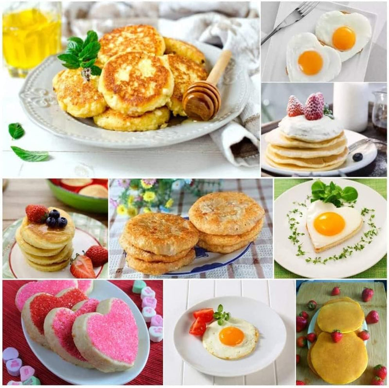 Omelette Mold Pancake Mold Ring 2 Silicone Pancake Molds 7 Holes Heart Reusable Silicone Non-Stick Pancake Tool Egg Ring for Egg Maker Makes Right Shape (Red)