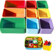 Silicone bento box partition, lunch box partition, square/rectangular bento baking cup, reusable, used for school, picnic, travel (Multicolored-A) - Multicolored-B