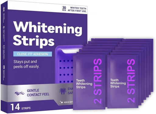 Purple Teeth Whitening Strips for Sensitive Teeth, Enamel-Safe Color Correcting Tooth Whitener, Effectively Removes Stubborn Stains, Fast Acting & Non-Slip Grip, 14 Strips - 14-Strips