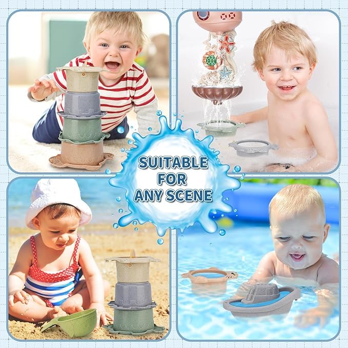 Tazweeq Toddler Bath Toys, Mouldless Bath Cup Toys, Bathtub Shower Toys, Birthday Gifts for Boys and Girls