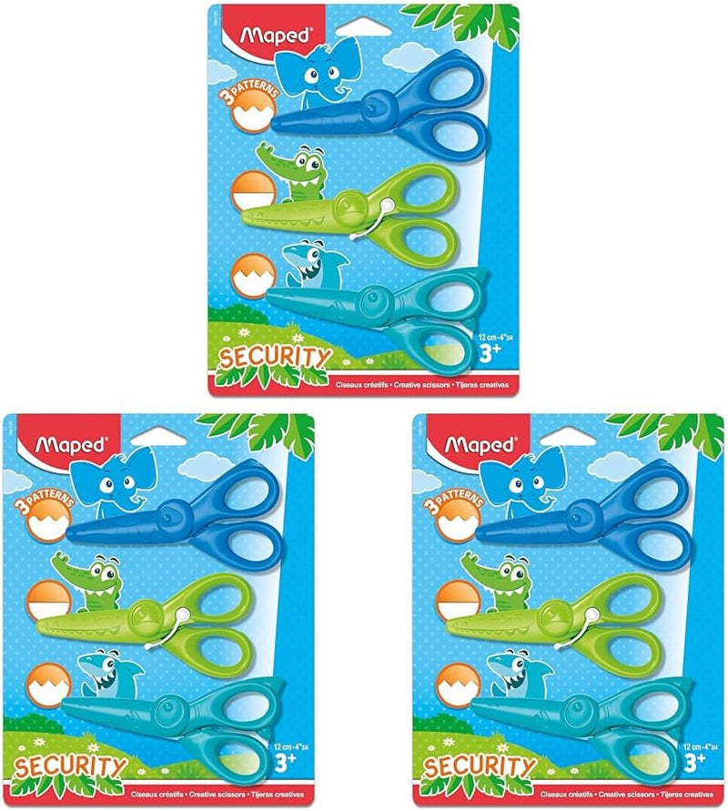Maped Kidicraft Childrens Safety Craft Scissors (Pack Of 3) Zig Zag, Curves & Straight Cut - 3 count (Pack of 3)