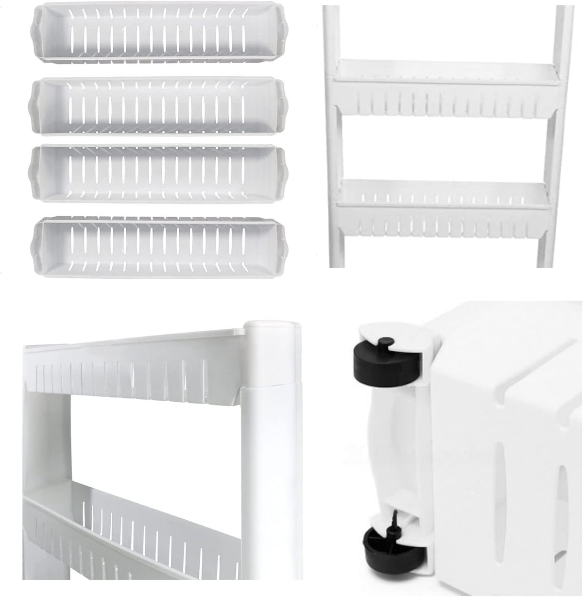 SKY-TOUCH 4 Tier Kitchen Plastic Storage Shelf Slim, Mobile Narrow Rolling Cart with Wheels, Storage Cart for Kitchen Bathroom Laundry Office Narrow Places – image 2
