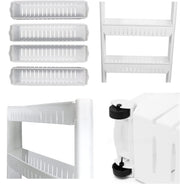 SKY-TOUCH 4 Tier Kitchen Plastic Storage Shelf Slim, Mobile Narrow Rolling Cart with Wheels, Storage Cart for Kitchen Bathroom Laundry Office Narrow Places