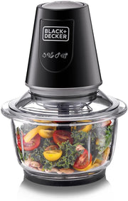 BLACK+DECKER Multi-Function Glass Chopper & Mincer, 400W, XXL 1.2L Bowl, 4-Blade System, Pulse Speed for Precision, Ice Crushing, Compact Sleek Black Design, Easy to Clean, Black - GC400-B5