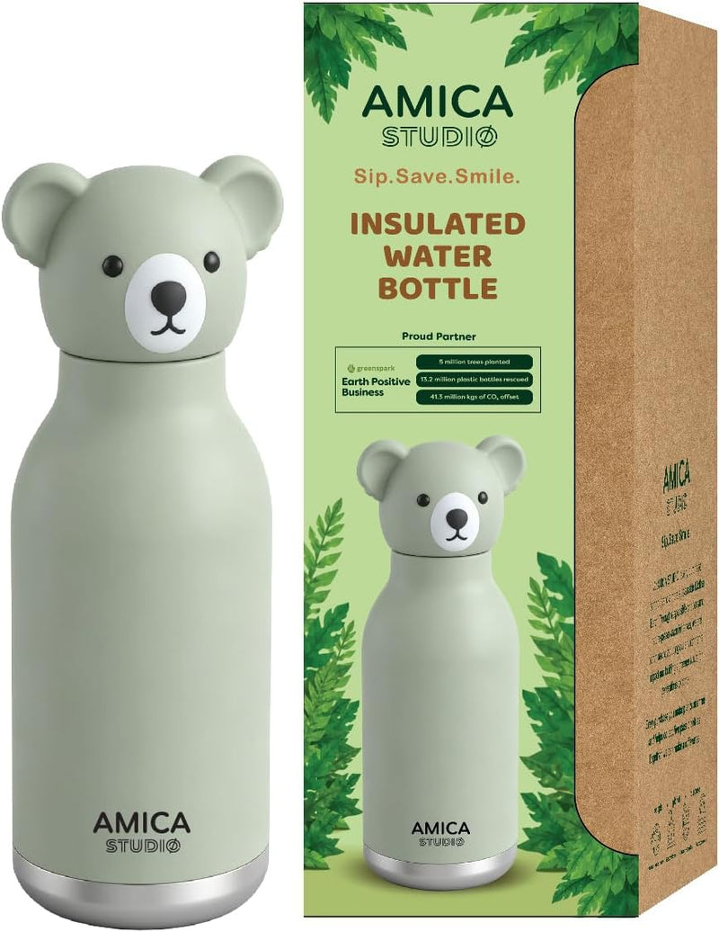 Kids Water Bottle 460ml Insulated Stainless Steel - AMICA STUDIO (Red) - Koko the Koala