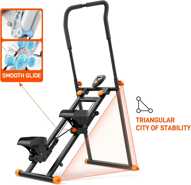Vertical Climber for Home Gym Exercise, Stair Climber for Full-Body Workout, Compact Folding Cardio Exercise Climber with Extended Step Range, Adjustable Height Handlebar Fitness Stair - Black
