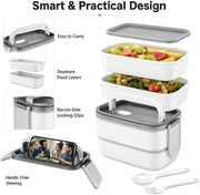 SKY-TOUCH Stainless Steel Lunch Box, Double Layer Leakproof Bento Box with Compartments and Cutlery Set for Adult Kids, Microwave Safe and Dishwasher BPA-Free
