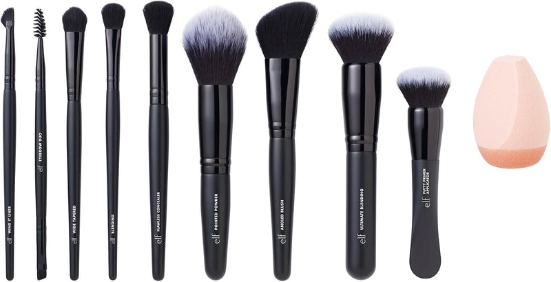 e.l.f. Ten Out Of Ten Brush Set, 10 Piece Brush Kit, Brushes For Face Makeup, Eyes, Brows & More, Made With Synthetic Bristles, Vegan & Cruelty-Free