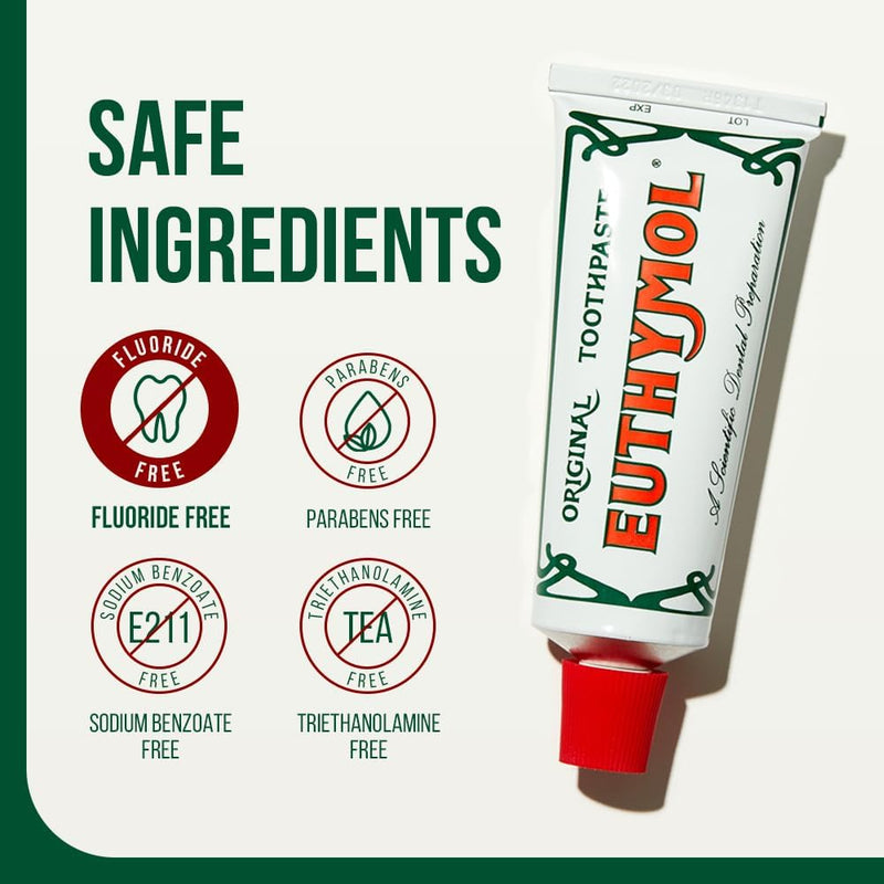 Euthymol Original Toothpaste 75ml, No Fluoride, Anti-Plaque, Antibacterial, Cavity Protection, Teeth & Gums Clean and Healthy, Cool Mint Refresh, Daily Oral Enamel Dental Care - 75 ml (Pack of 1)
