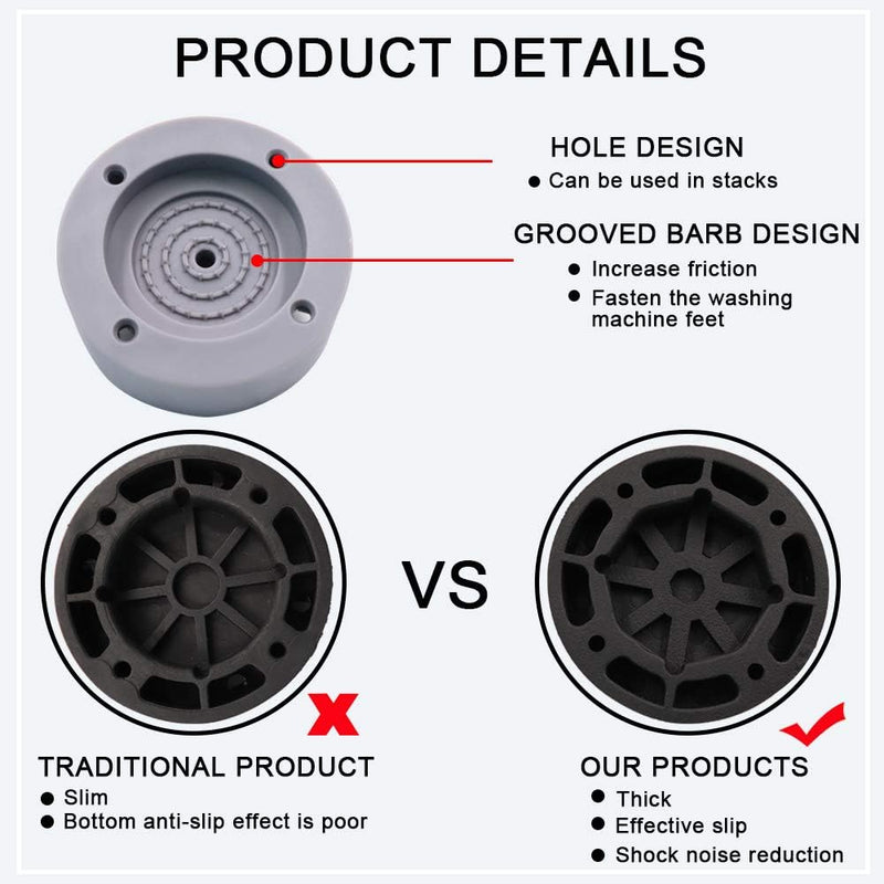 LELE LIFE 4Pcs Thick Washing Machine Anti Vibration Pads, Non-Slip Rubber Dryer and Washer Foot Pads Stabilizer, Washing Machine Support Anti-Walk Silent Feet, Stackable Part and Rubber Base