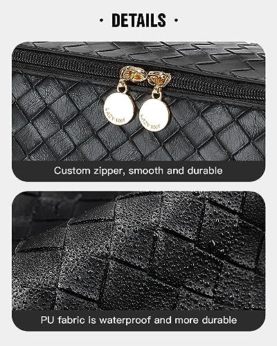 EACHY Travel Makeup Bag,Large Capacity Cosmetic Bags for Women,Waterproof Portable Pouch Open Flat Toiletry Bag Make up Organizer with Divider and Handle