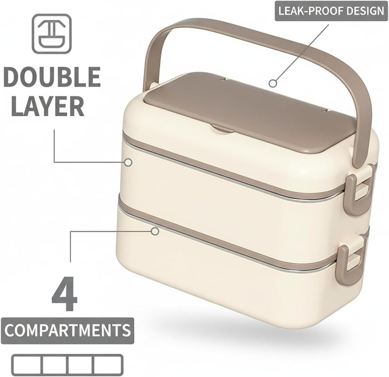 Stainless Steel Lunch Box with 4 Compartments, Leak-Proof Bento Box for Kids & Adults, Microwave Safe Food Container with Lid, Durable Portable Meal Prep Lunchbox for School, Office & Travel