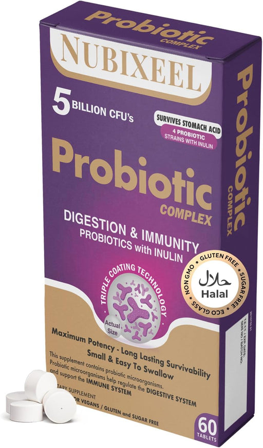 Premium Probiotic 5 Billion CFU Tablets with Prebiotics & Lactobacillus Digestive, Immune & Skin Health Support for Women & Men Gluten-Free Sugar-Free Halal Certified Gut Health