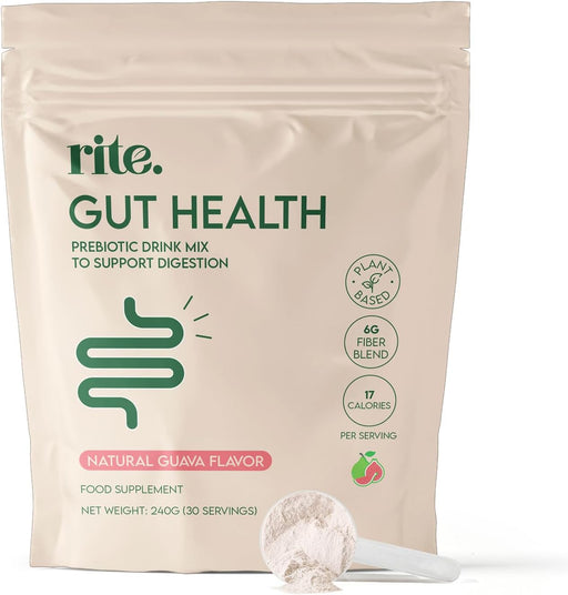 Rite Gut Health Prebiotic Powder, High Fibre, Soluble Fibre Powder, Digestive Health, Vegan, Peach Flavour (30 Servings, 1 Month) - Guava