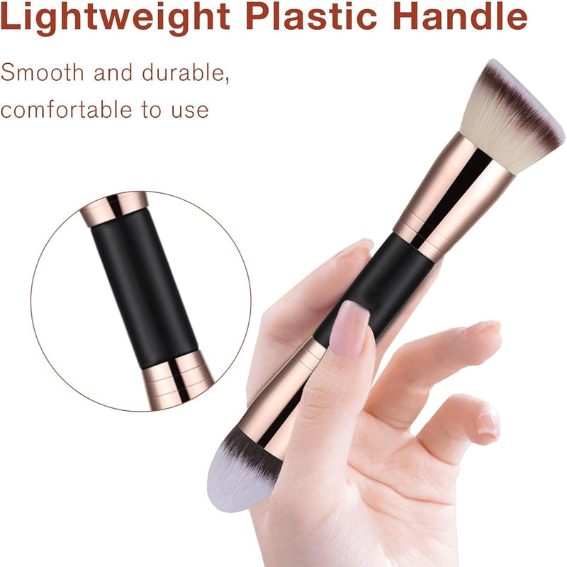 Zbzoalp 2 Pcs Double-Ended Makeup Brushes Foundation Brush, Concealer Brush, Slanted Contour Brush, Flawless, Professional Face,Premium Luxe, for Liquid Cream(Rose Gold)