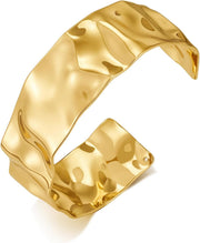 Hammered Chunky Cuff Bracelets for Women Vintage Boho Wide Bangle Bracelets Irregular Statement Bracelet Thick Gold Silver Bracelet - Hammered Cuff