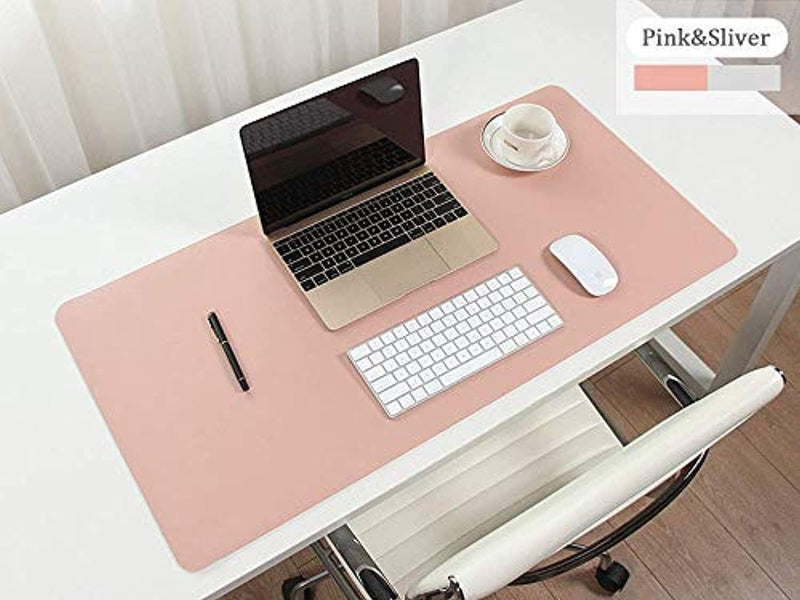 Bonshine Large Desk Pad, Non-Slip Pu Leather Desk Mouse Pad Waterproof Desk Pad Protector, Dual-Side Use Desk Writing Mat For Office Home, 80Cm X 40Cm (Pink&Silver)