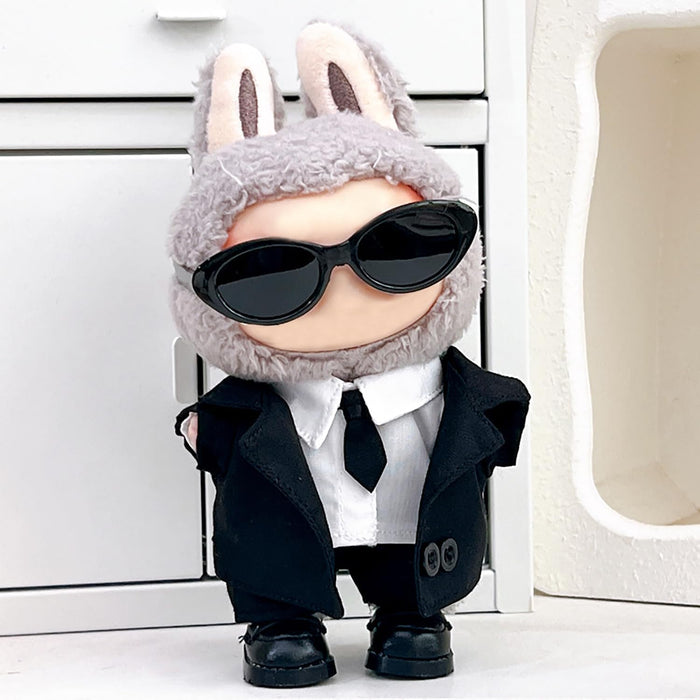 KASTWAVE 4PCS Doll Clothes & Accessories Set for Labubu Plush Doll, Fits 17cm Dolls, Cool Suit Set with Shirt, Tie, Suit & Sunglasses, Stylish Doll Outfit (No Doll)