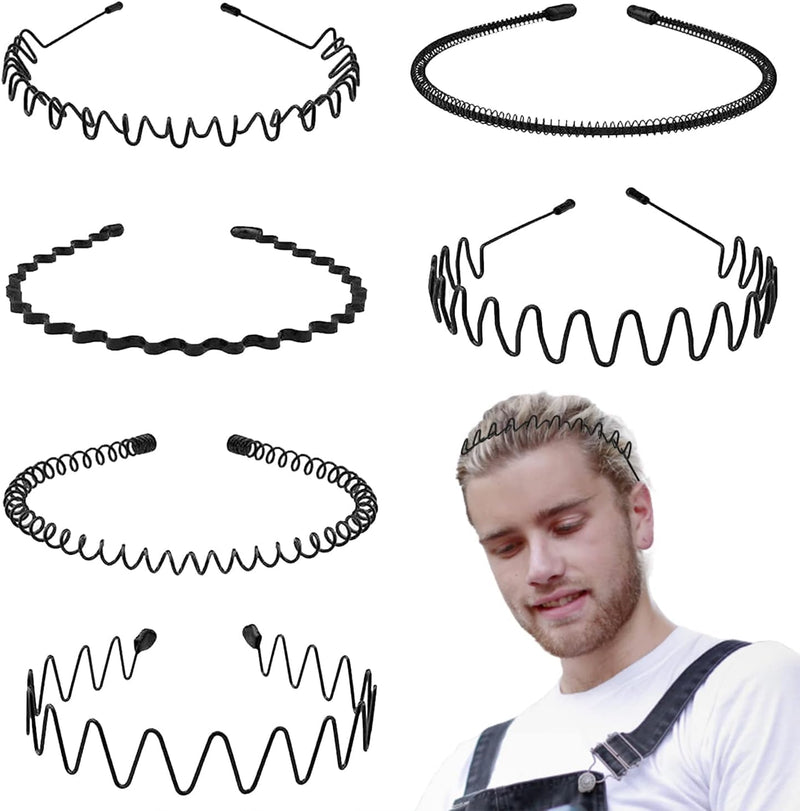McMola Mens Hair Band Sports Hair Bands for Men, Non-Slip Sports Fashion Headband, Metal Hair Band for Men, Hair Hoop for Outdoor Sports, Weddings,Daily Wear (6 Pieces)