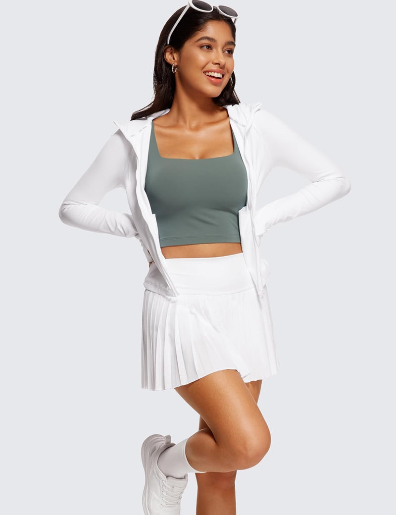 CRZ YOGA Butterluxe Womens V Neck Longline Sports Bra - Padded Workout Crop Tank Top with Built in Bra