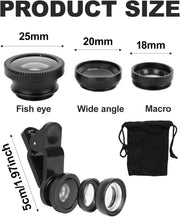 3 in 1 Phone Camera Lens Kit with 160 Degree Fisheye and Macro Lenses for Mobile Photography, Universal Clip-on Design compatible with iPhone, fits Samsung, and for Huawei Smartphones, Black
