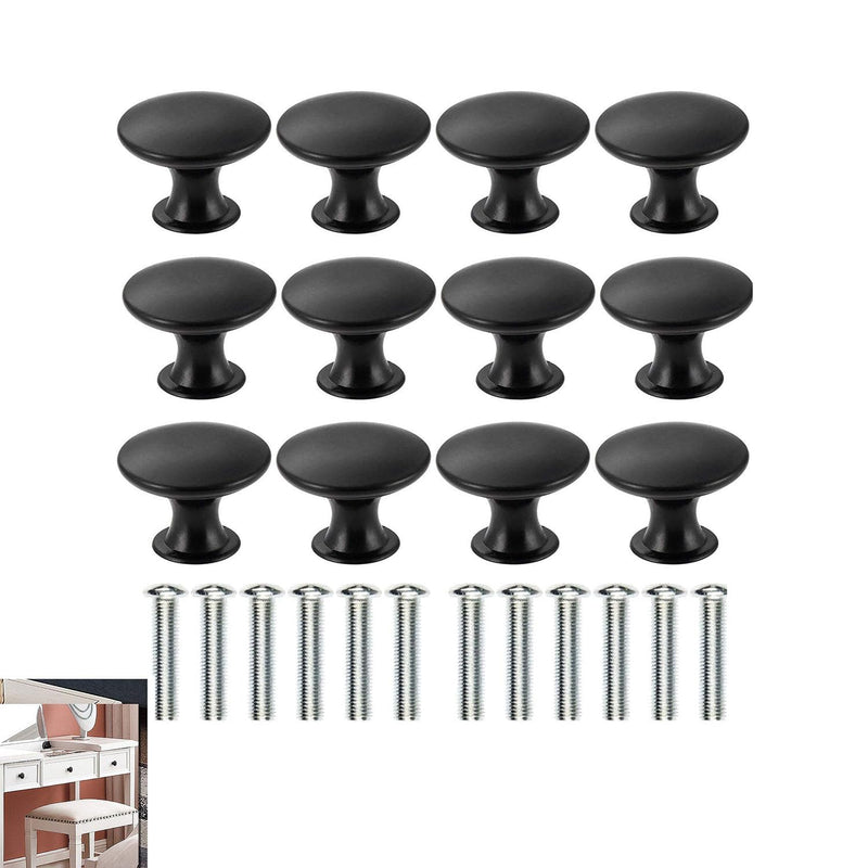 X spring Cabinet Drawer Knobs, 12 Pack Kitchen Cabinet Knobs for Wardrobe, Cupboard, Cabinet Knob with 12 Pieces Screws, Hardware Round Drawer Knobs for Bathroom Furniture Door Window (Black)