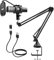 TONOR USB Condenser Microphone, Cardioid Pattern Computer Microphone for Conference, Streaming, Podcast, Gaming, Twitch, for Laptop, Desktop PC, 200 cm Cable with Adjustable RGB, 200 cm Cable TC30S - Arm Stand