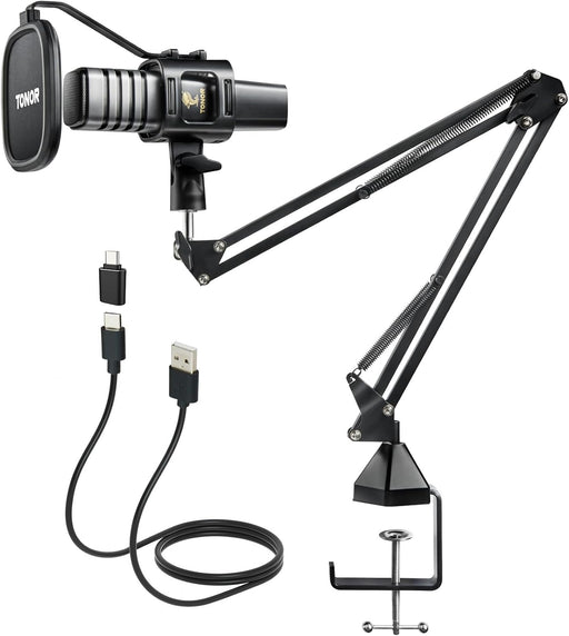 TONOR Gaming USB Microphone PC, RGB Condenser Computer Mic with Tripod Stand, Quick Mute, Gain Control, Gaming, Streaming, Podcasting, Recording, Cardioid Mic Kit Laptop/PS4/PS5 TC777 Pro, black - Arm Stand