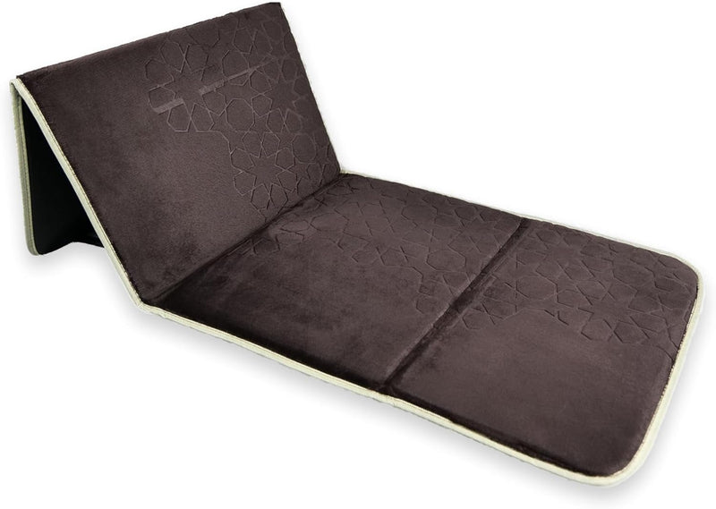 Foldable Prayer Mat with 115 Reclining Backrest Ergonomic Janamaz with Knee Cushion & Carry Bag Islamic Back Support Mat for Comfortable Prayers Grey - Dark Brown