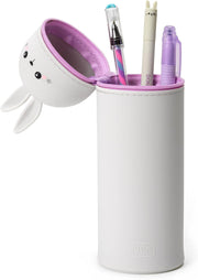 Legami - Pencil Case 2 in 1 Soft Silicone, Kawaii, Table Pen Holder, Zipper Closure, Diameter 6.3 cm, Bunny Theme - Bunny Kawaii