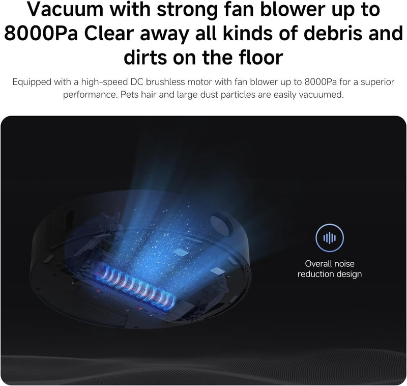 Xiaomi Robot Vacuum S10T, Smart LDS Navigation, 8000Pa Powerful Suction, 5200mAh Large Battery Capacity, 2-in-1 Vacuum and Mop, App Control, Pet Hair & Carpet Cleaning, Black