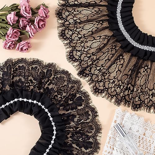 Neck Ruffle Collar, Fake Collar Black Lace Lolita Neck Ruffle Collar Cape, Detachable Elizabethan Style False Floral Layered Collar for Women Girls Evening Dress Accessory for Women Girls(2 Pcs)