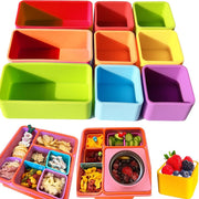 Silicone Bento Lunch Box Dividers Reusable Bento Box Containers Bundle Accessories- Non-Toxic, BPA Free, Dishwasher Safe - Rectangle(Red+Green+Orange)+Square(Blue+Green+Purple+Yellow+Red+Orange)