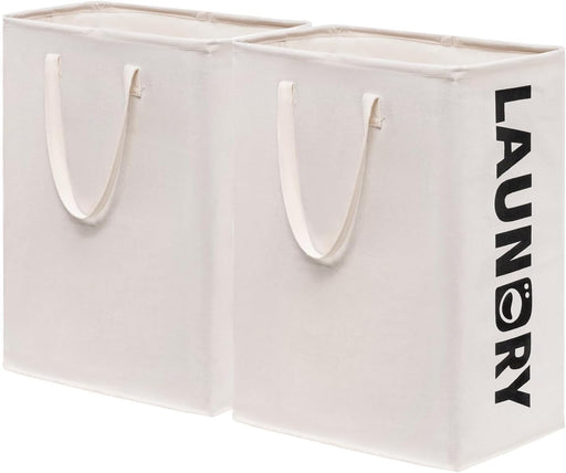 CHICVITA Laundry Basket Dirty Clothes Hamper, Tall Rectangle Laundry Basket for Dorm and Family, Laundry Basket Organizer, Large Hampers with Extended Handles, 2-Pack 75L, White Bin - White Large