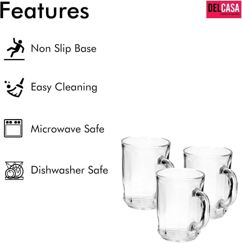 Delcasa 3Pc Tumbler Glass Set, 8Oz/240ml - Tumbler Glass For Drinking Water / Tea / Coffee/ Hot Beverages - Transparent, Sleek Design With Broad Base & Mouth - Perfect For Home Restaurants Parties