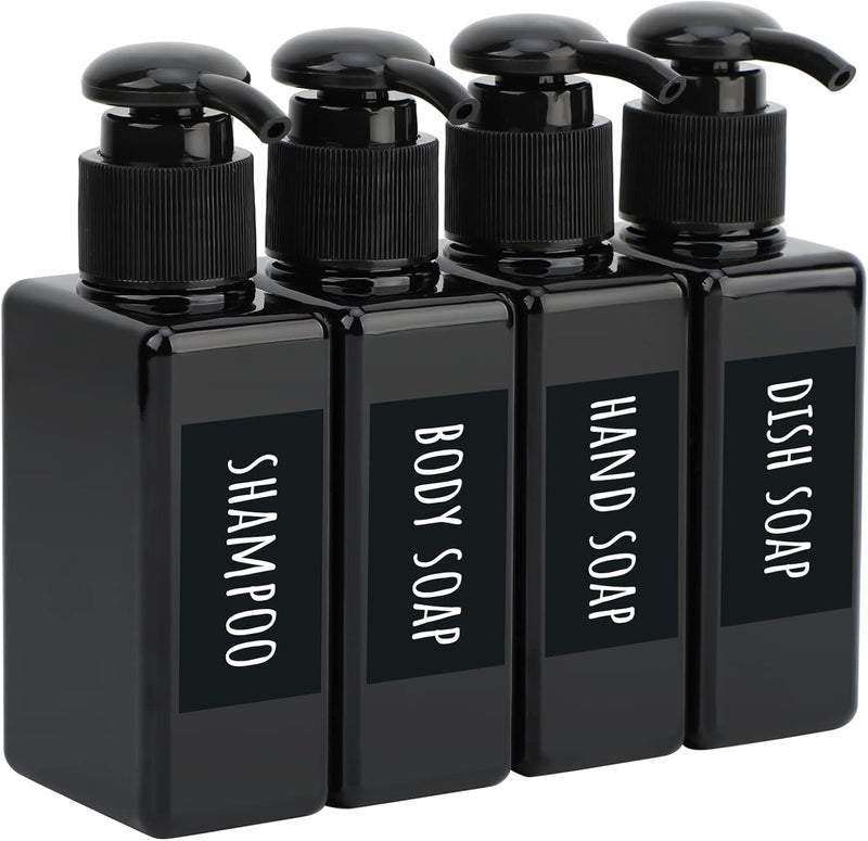 Segbeauty Shampoo and Conditioner Dispenser Refillable, 3pcs 16.9oz Shower Bottles Soap Dispenser with Labels, 500ml Empty Plastic Square Pump Bottle Dispenser Body Wash Containers for Bathroom Black - Black-small 100ml
