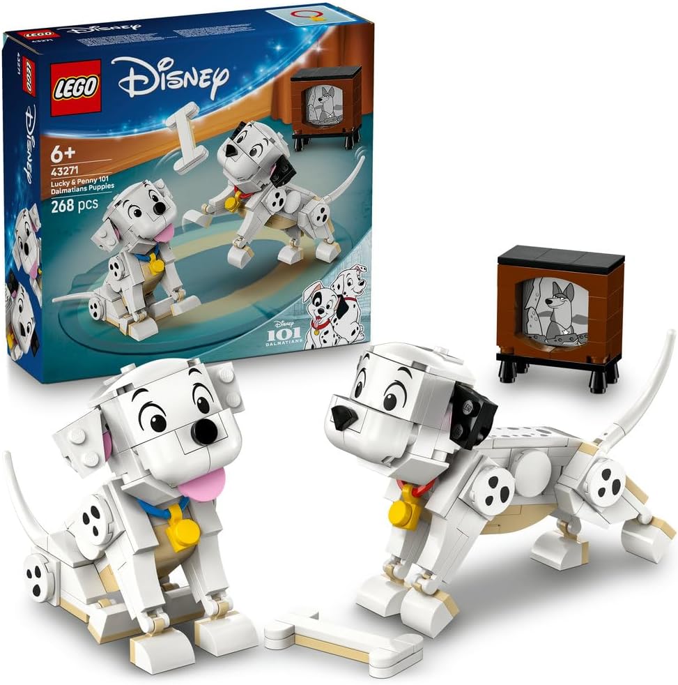 Disney Lucky & Penny 101 Dalmatians Puppies 43271 Play & Display Animal Figures, Movable Heads, Legs & Tails, Building Toy, Gift for 6+ Year Old Girls & Boys, 268 Pieces