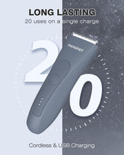 Electric Pubic Hair Trimmer Men's Shaving & Grooming Sets Kit w/ 4 Guards and Replaceable Ceramic Blade Heads, Waterproof Wet/Dry Groin Trimmer for Men, 90 Minutes Shaving, Body Groomer for Men (Blue)