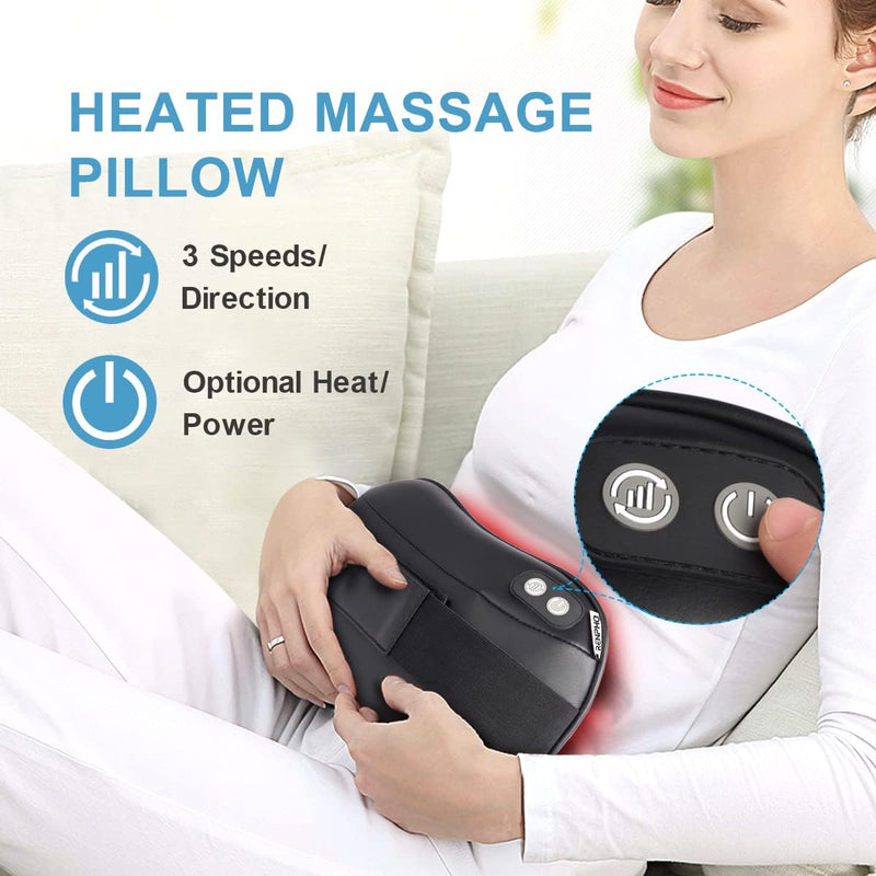 Back Massager with Heat, Ultra Slim Shiatsu Lower Back Neck Massage Pillow, 3-Speeds with Net Cover Electric Shoulder Massage Gift for Mom/Dad at Car Home Office - Modern
