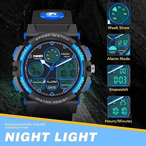 Kids Watch,Unisex Kids Watch for 3-15 Year Old Boys,Digital Sport Outdoor Multifunctional Chronograph LED 50M Waterproof Alarm Calendar Analog Watch for Children with Silicone Band
