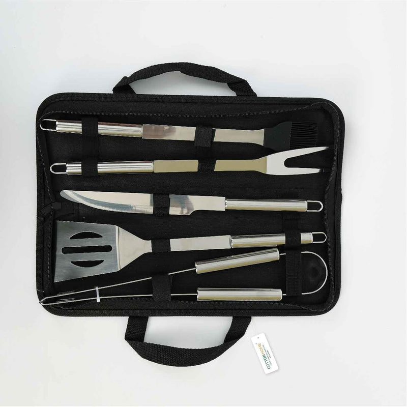 Cotton Home Premium Stainless Steel 5 pieces BBQ Grill Tool Set includes Knife Brush Fork Spatula Tong with Oxford Bag Ultimate Grilling Companion for BBQs camping picnics Unique Kitchen Gadgets Gift