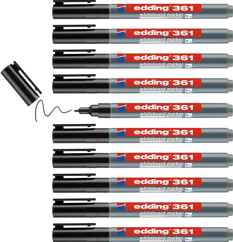 Edding E-361 Fine Tip Board Marker 10-Piece Set, Black