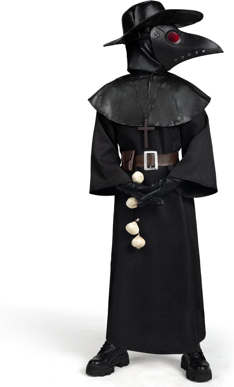 Spooktacular Creations Black Plague Doctor Costume Set, Halloween Costume with Beak Mask, Dr Outfit