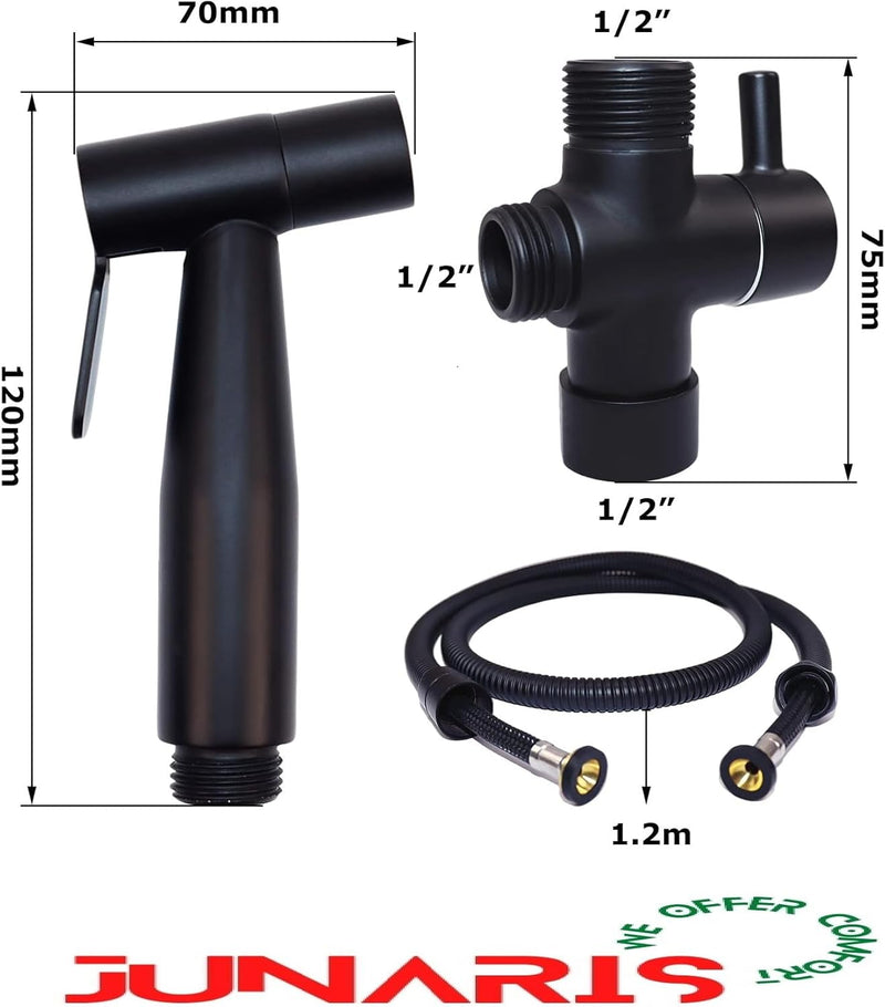 JUNARIS Handheld Bidet Sprayer for Toilet-Adjustable Water Pressure Control with Bidet Hose for Feminine Wash, Stainless Steel Brushed Nickel Cloth Diaper Bidet Toilet Sprayer for Baby Wash