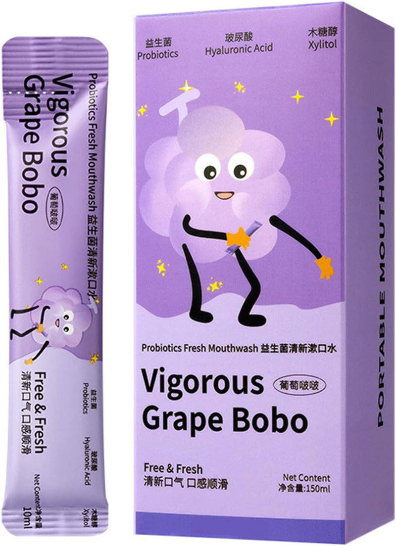 Fruit Mint Flavored Travel Mouthwash, Probiotics Fresh Mouthwash, Individual Packets, Portable Disposable Breath Freshener, 15pcs/box (Sea salt lemon) - Grape pop